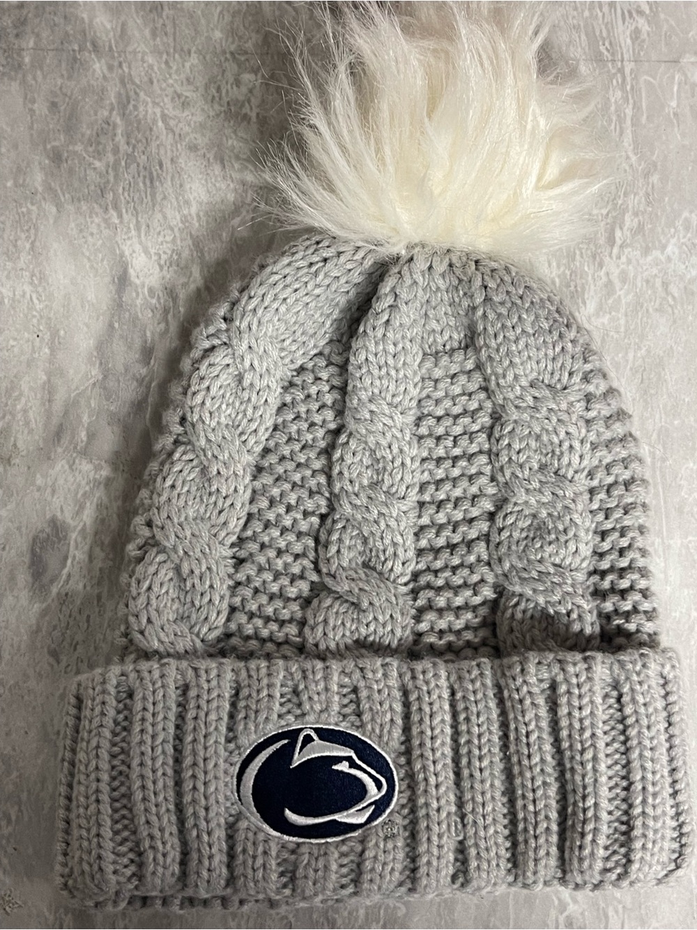 PSU Nittany Lions Captivating Brand  Cuff Knit Pom Beanie Grey Hat
